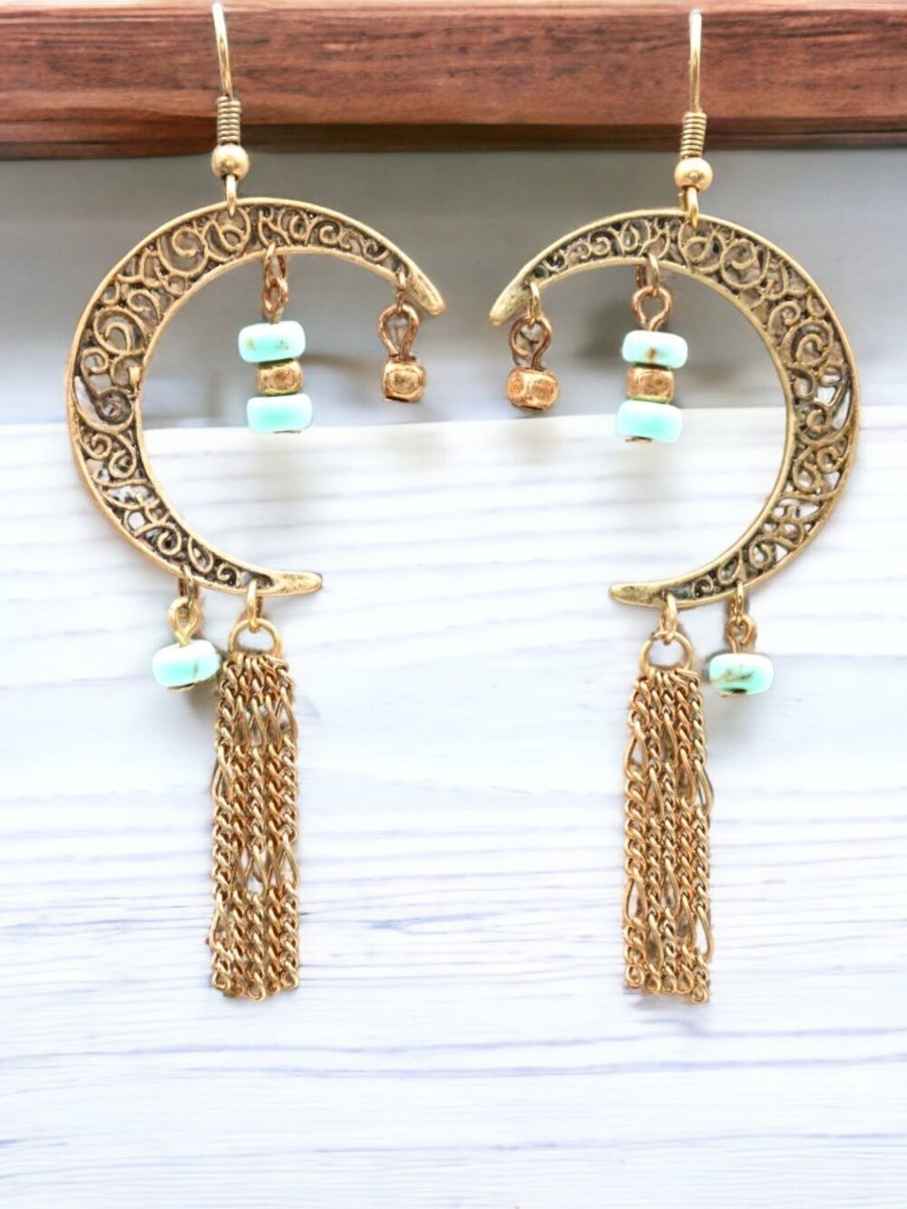 Crescent Moon Filigree Boho Earrings